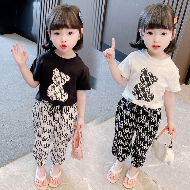 Girls Summer Package Children's Pure Cotton Short Sleeve T - shirt pants Summer Fashion Baby Kit