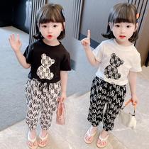 Girl Summer Suit Children Pure Cotton Short Sleeve T-shirt Pants Summer Fashion Baby Suit