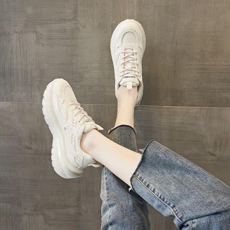 White Jelly Bottom Old Daddy Shoes Woman 2022 Summer New Mesh Yarn Breathable Thick Bottom Heightening Sports Casual Shoes Spring