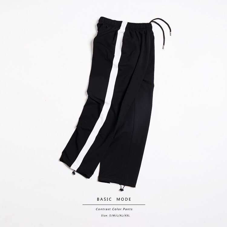 (BASIC MODE) Hit white color stripe loose wide leg pants SPORTS leg guard pants free to switch