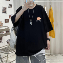 Mens short sleeves T-shirt Summer 2021 new loose weight lbs Black port Wind cool Tidal Signs Fashion clothes