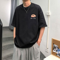 Big Code Short Sleeve Men 100 Hitch Summer Pure Color T-Shirt Ins Tidal Port Wind Half Sleeves Clothes Trendy Loose 50% Sleeves