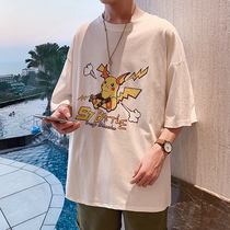 2021 Port Wind T-shirts Men Loose Tide Cards Hip Hop Half Sleeves Clothes Han Edition Handsome Gas Personality Printed Casual Blouse