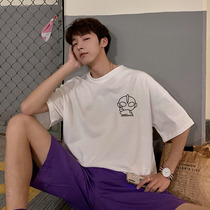 50%-sleeve T-shirt Male Tide Cards Short Sleeve Loose Tide Ins port Wind Simple 100 lap half sleeve original Cebu Wind boy body