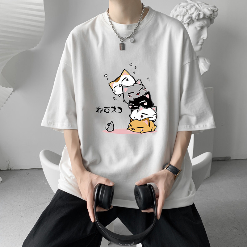 Summer kitty short sleeve T-shirt for men trendy boomers 100 lap 50% and a half sleeve port wind thin film for boys 