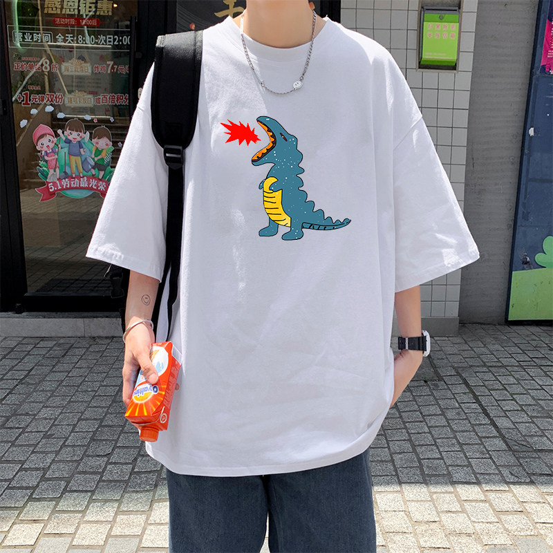 National Tide Short Sleeve T-shirt Male Handsome Qi Printed Blouse Clothing Trend Easy 100 lap round collar half sleeve Compassionate Summer Mid Sleeve 