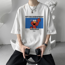 Short sleeve t-shirt man 2021 Summer new tide cards 100 Lovers 50% Trendy Mens Loose Round Collar Half Sleeve Tide T