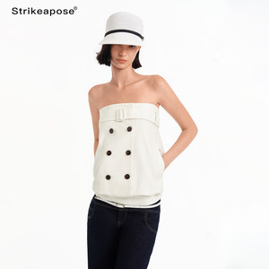 Strike a Pose Tencel Deconstructed Double-Breasted Tube Top with a Relaxed Micro-A-Line Casual Loose-Fitting Vest