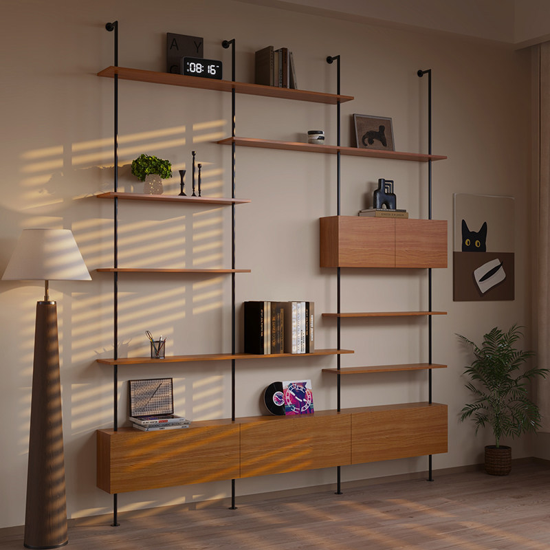 Italian Minimalist Bookshelf Partition Display Rack, Antique-Style Living Room Display Iron Art Storage Rack, Integrated Wall-Mounted Bookcase