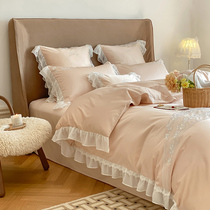 100 long suede cotton embroidery Four sets of full cotton Girl Hearts Lace Quilt Cover Pure Cotton Linen Bed Goods All Season Universal