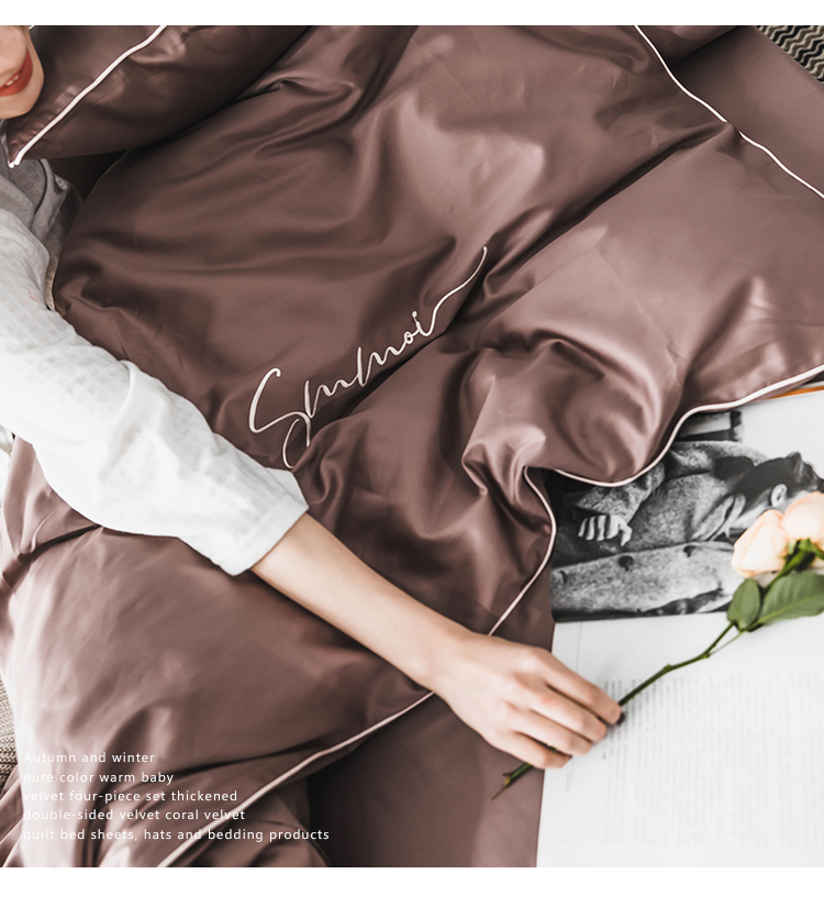 60 Tribute cotton cotton dài chủ yếu thêu bốn mảnh thêu đơn giản phong cách Bắc Âu chăn bông trải giường loại giường - Bộ đồ giường bốn mảnh bộ chăn ga gối đẹp