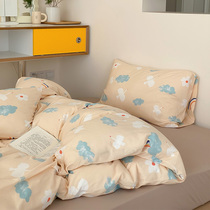 Knitted Cotton Printed Tianzhu Cotton Bed Four Sets Small Fresh And Skin Pure Cotton Linen Bed Hat Single Bed Three Sets