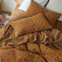 Field Garden Wind Retro Color Weave Small Broken Flowers Double Layer Yarn Four Pieces All Cotton Pure Cotton Quilt Cover Bed Products Pro Skin Double Bed Single