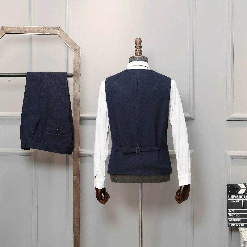 Bộ đồ len dày xương cá phù hợp với tweed tweed hunter ba mảnh Anh retro