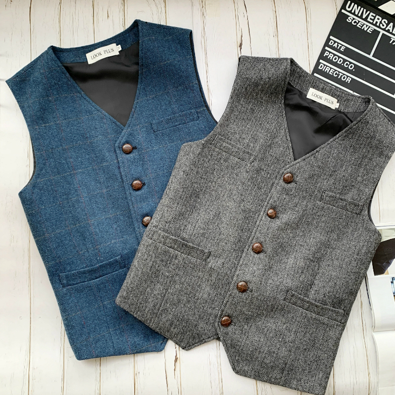 British Retro Vest for Men, Amekaji Herringbone Woolen Vest, Tweed Work Vest, Waistcoat