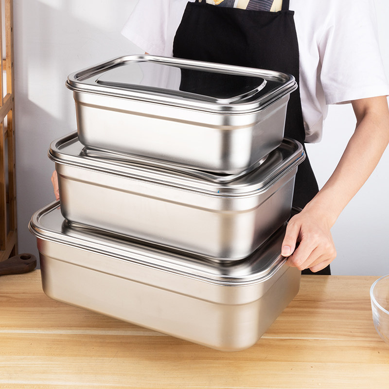 Коробка для хранения свежих продуктов из нержавеющей стали, герметичный ланч-бокс большой емкости, коробка для хранения в холодильнике Изображение 1