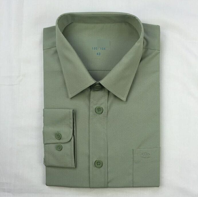 Authentic Pine Green Spring and Autumn Inner Shirt for Men, Plastic Buckle Olive Green Long-Sleeved Inner Shirt, Office Business Shirt for Men