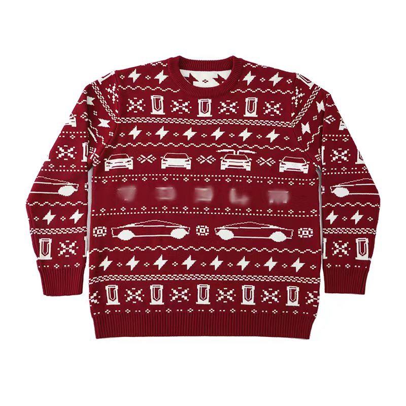  Tesla Limited Edition Christmas Sweater Same Style Fashionable and Easiest for Match Round Neck Long Sleeve Knitted Sweater Festive