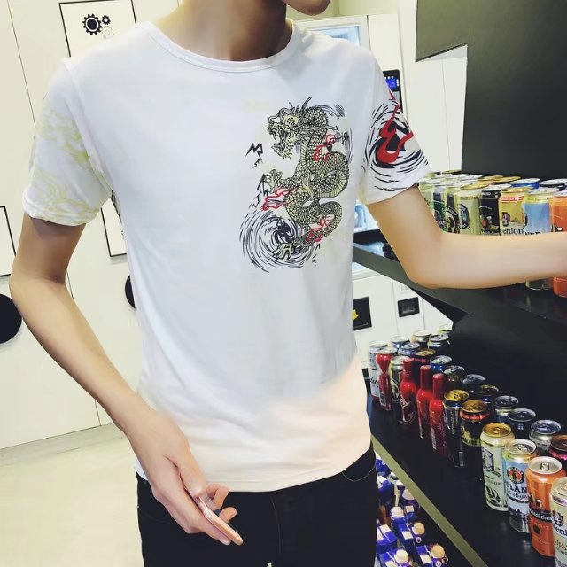 Thiếu niên mùa hè ngắn tay T-Shirt nam giới với mô hình rồng mùa hè junior học sinh trung học đẹp trai nhìn quần áo tốt triều