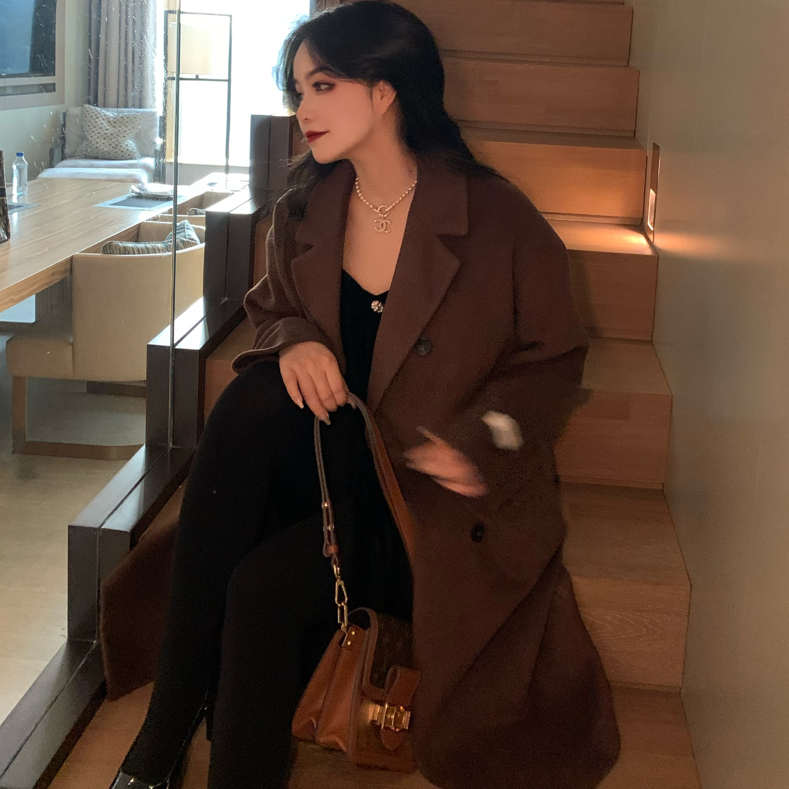 The little sub coffee doesn't look like a cocoon-type fur coat 2021 new loose 100 hitch a Korean version suit collar jacket