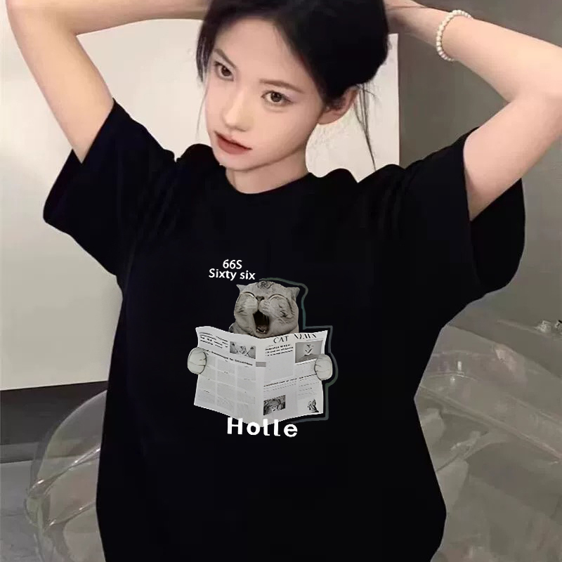 American High Street Pure Cotton Black Short-Sleeved T-Shirt for Women 2026 New Summer Design Niche Loose Half-Sleeved Top American High Street Pure Cotton Black Short-Sleeved T-Shirt for Women 2026 New Summer Design Niche Loose Half-Sleeved Top