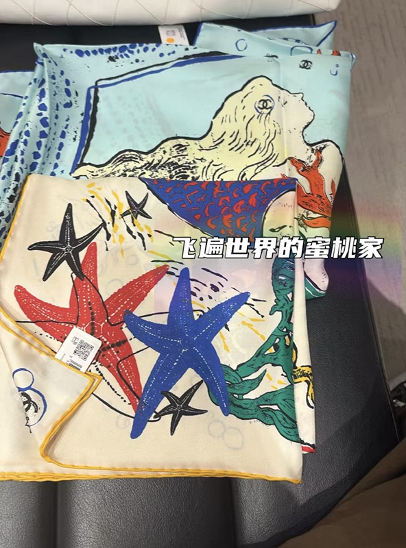 [in Stock] Chanel/26M New Beach Colorful Starfish Mermaid Double C Silk Scarf Square Scarf