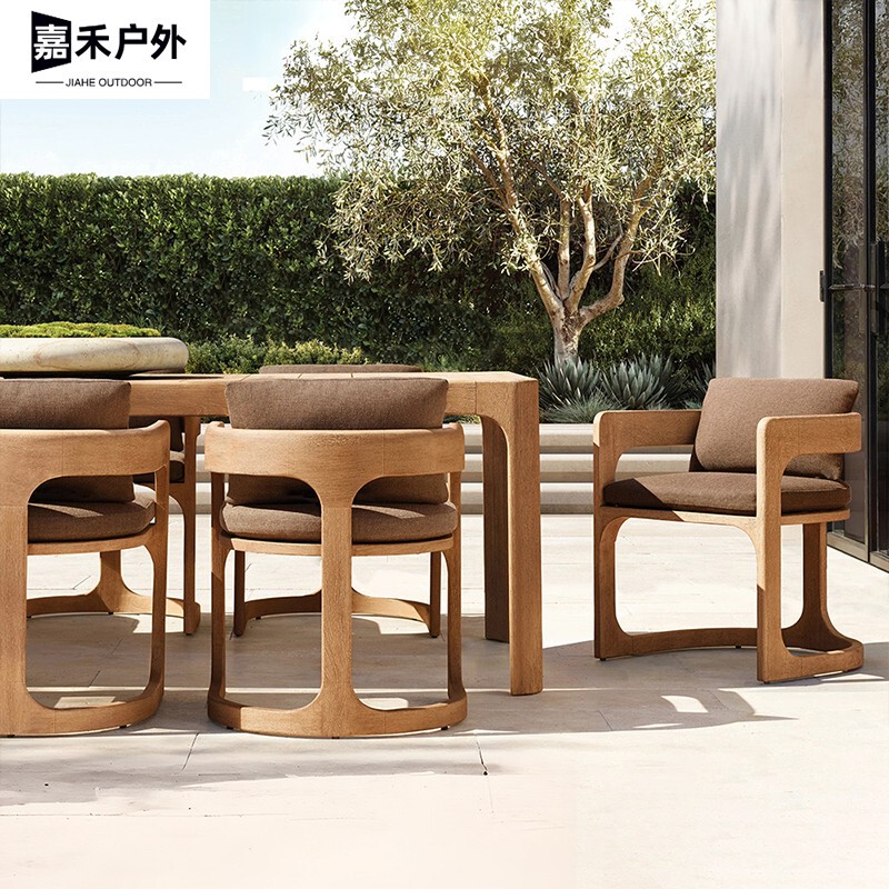 Outdoor Teak Tables and Chairs Courtyard Open-Air Villa Hotel Outdoor Garden Solid Wood Waterproof Sun Protection Anti-Corrosion Table and Chair Furniture