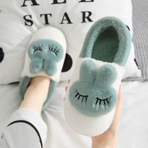 Baotou cotton slippers women wear non-slip thick soles plus velvet home bedroom warm cartoon bag with cotton shoes women