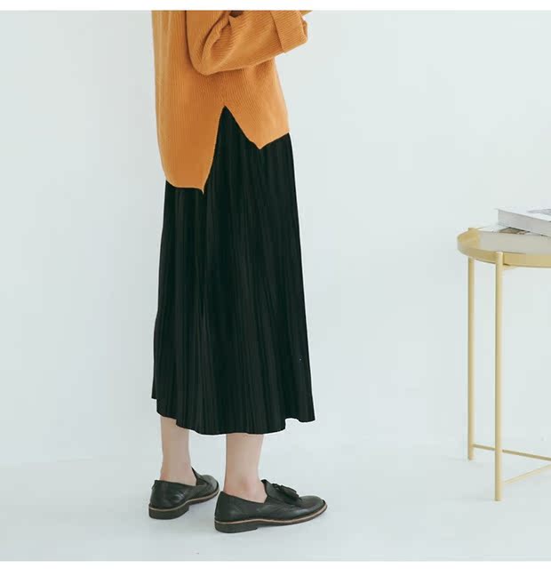 Eo cao retro Một mẫu váy nữ mùa thu đông 2018 phiên bản Hàn Quốc mới của váy xếp li mỏng hoang dã trên đầu gối dài chân váy chữ a xếp ly