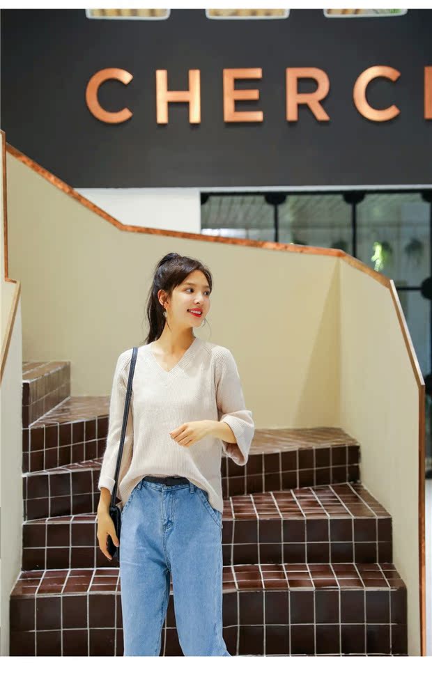 Áo len mỏng cho bé sơ mi tay dài đầu thu 2018 phiên bản Hàn Quốc mới của những chiếc áo len lửng cổ chữ V lười biếng khoác cardigan