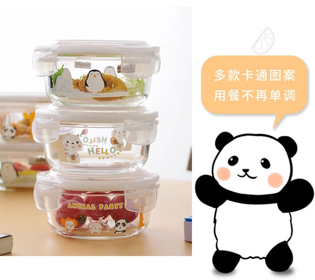 Phim hoạt hình hộp thủy tinh chịu nhiệt hộp cơm trưa riêng biệt hộp trái cây tươi giữ hộp dễ thương hai lò vi sóng ba bát vuông - Hộp cơm điện sưởi ấm lock and lock hộp cơm giữ nhiệt