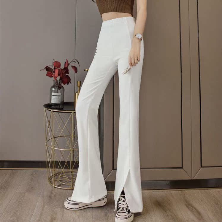 White slit trousers women 2021 spring and summer new small high waist thin micro trumpet wide leg pants hanging casual pants