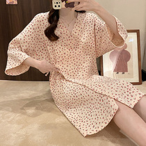 Summer thin sweet little flower robes female Japanese style and pure cotton gauze dressing robes loose bathrobes suction speed dried