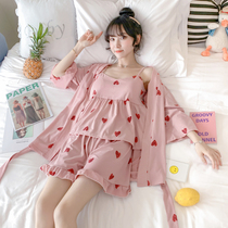 Sexy pure pajamas Spring and summer pure cotton suspension shorts and three pieces of chest pads new home wear thin