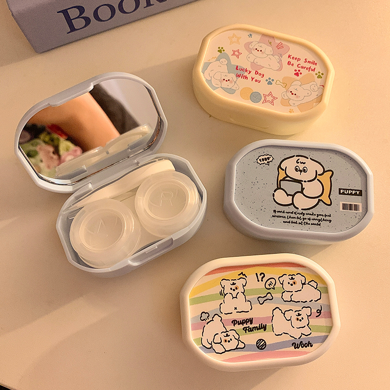 Contact Lens Case with Mirror, Leak-Proof, Cute Cartoon, Compact, Portable, Contact Lens Storage Box, Care Box