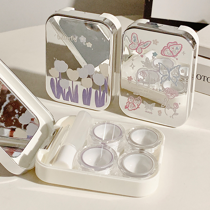 High-End Mirror Contact Lens Case, Butterfly Leak-Proof Portable Contact Lens Case, Double Companion Storage Box, Multi-Pack