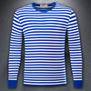 Domestic sea soul shirt men's long-sleeved T-shirt blue and white stripes middle-aged and elderly ribbed sleeves sweatshirt pure cotton bottoming shirt T