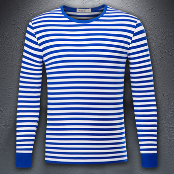 Domestic sea soul shirt men's long-sleeved t-shirt blue and white stripes middle-aged and elderly ribbed sleeves sweatshirt pure cotton bottoming shirt t