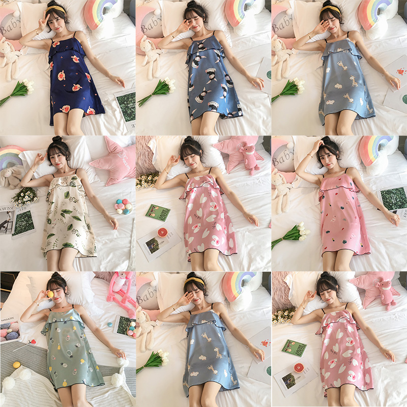 (half price clear cabin multiple optional) original medium RMB39  pyjamas women's summer ice silk thin and cute harness real silk