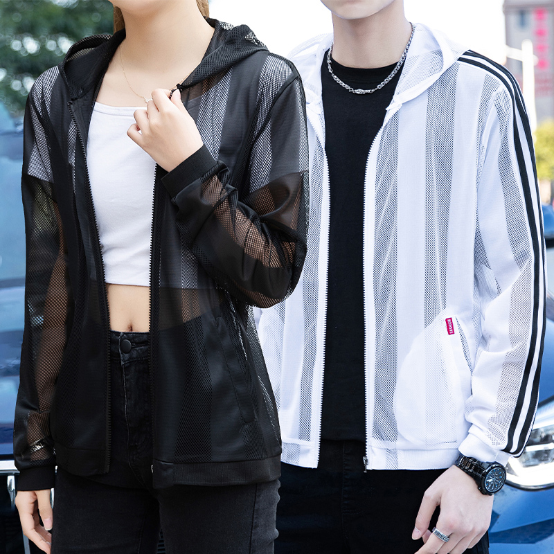 Summer men's sunscreen Anti-UV Lianhood Korean version couple thin and breathable mesh yarn hollowed-out speed dry coat tide