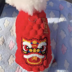 Dog New Year Festive Red Clothes Traction Fleece-lined Thick Heattech Winter Clothes Teddy Bear Pet New Year Clothes