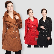 Áo khoác nữ mùa thu Lapel Long Slim Áo ngực đôi thời trang Trench Coat XL Đặc biệt chống mùa