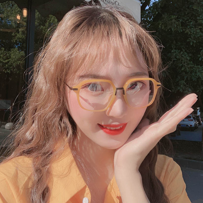 Orange transparent frame glasses frame female ins vegan face with large round face female damp display face small art flat mirror can be worthy of degree