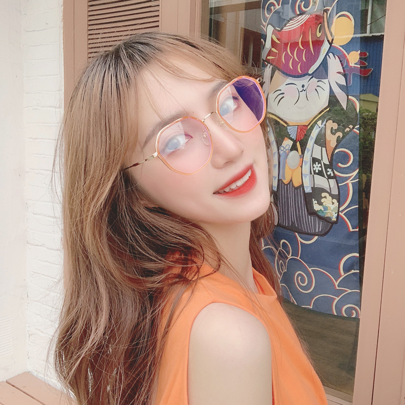2020 new orange frame flat light mirror sweet and cute series ins Chauge large frame can be matched with nearsighted glasses male and female