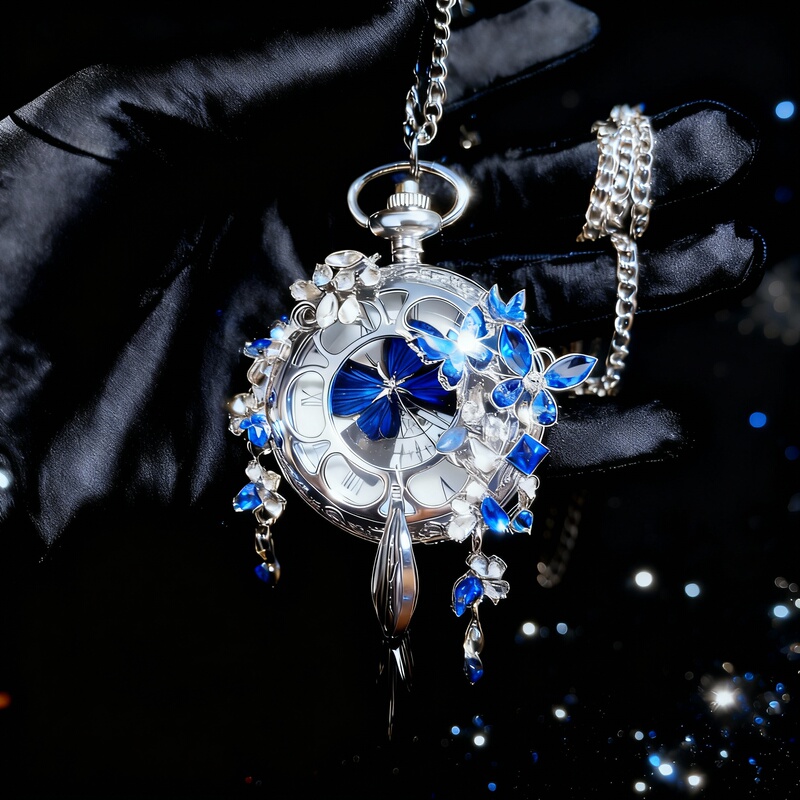 High-Quality and Beautiful Butterfly Specimen, Exquisite and Attractive Pocket Watch in Blue-Green Color, a Birthday Gift for Female Friends, Gift Accessories