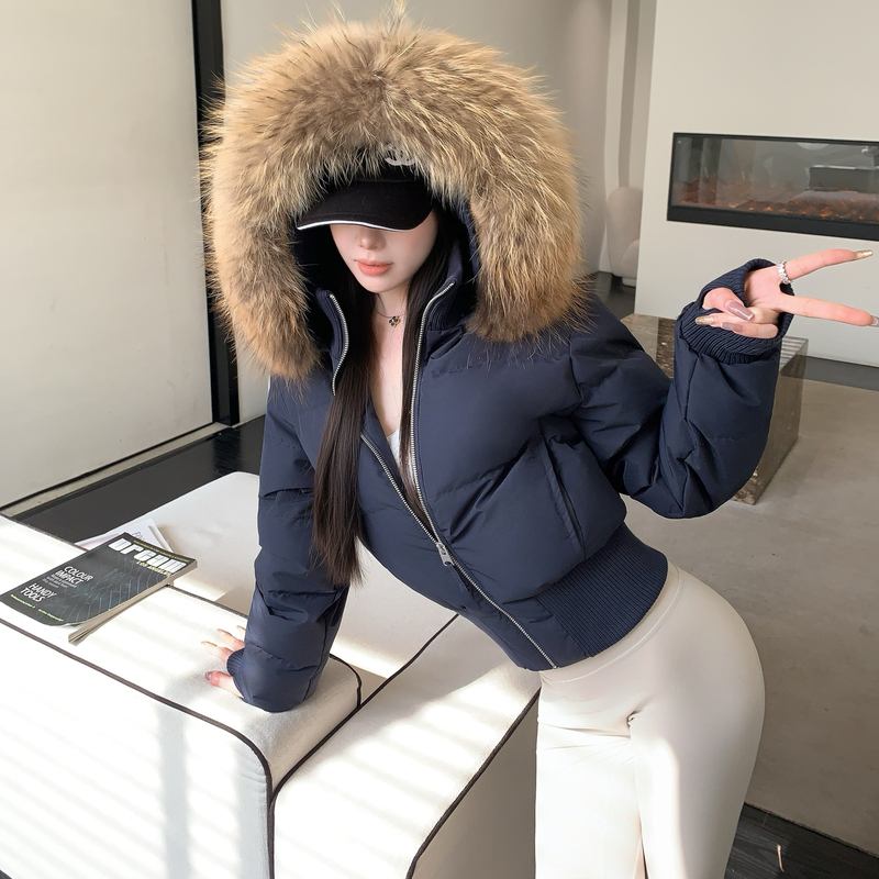Akl Official【Korean Women's Diary】Little Seagull down Jacket Hooded Coat with Real Fur Collar 90% White Duck down