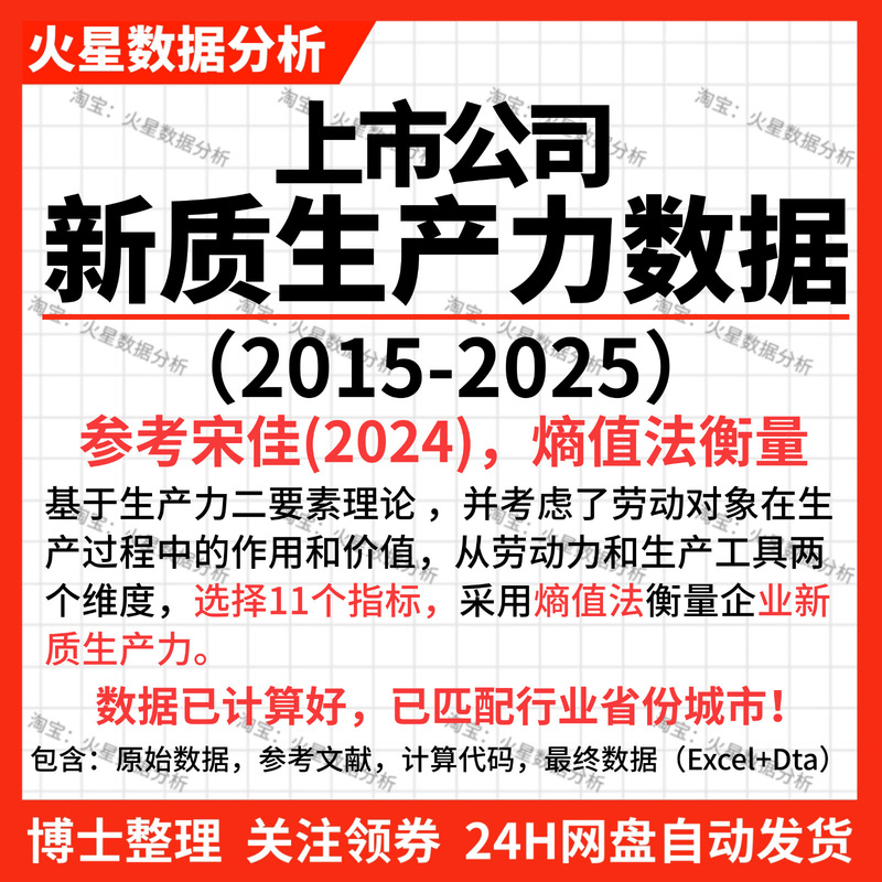 New Quality Productivity Data of Listed Companies 2025-2015 New Quality Productivity Song Jia 2025 Entropy Value Method