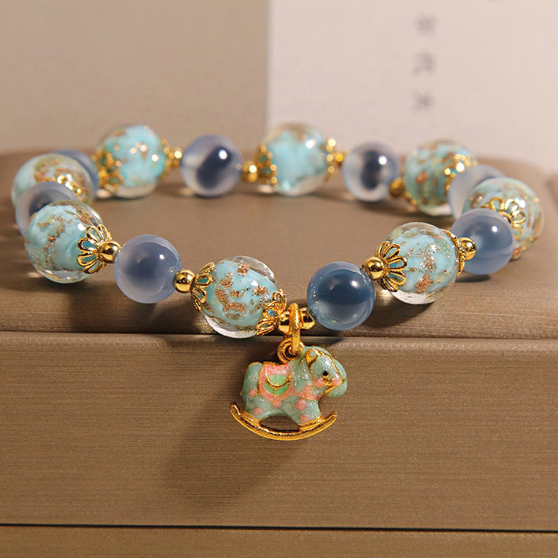 Natural Blue Sugar Heart Agate Bracelet for Women, Light Luxury, Niche, Exquisite, Luminous Glass Crystal Bracelet, Gift for Best Friend