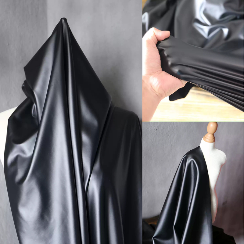 High-Elastic Knitted Imitation Leather Fabric, Black Four-Way Stretch Pu Material, Matte Lambskin Leather, Soft Leather Pants Shapewear Fabric High-Elastic Knitted Imitation Leather Fabric, Black Four-Way Stretch Pu Material, Matte Lambskin Leather, Soft Leather Pants Shapewear Fabric