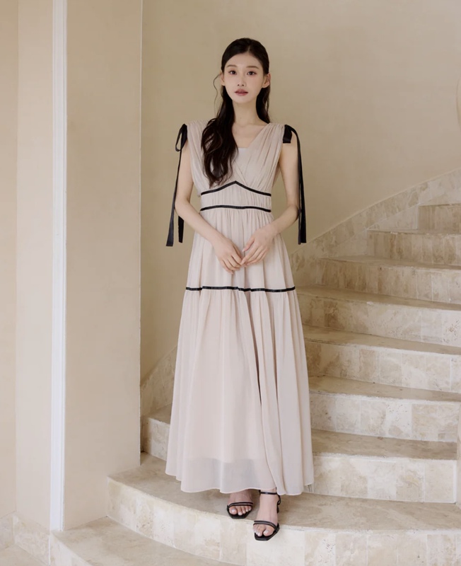 Free Shipping Twins Tokyo Purchase Genuine Japanese Polaura Shoulder Strap Bow Chiffon Dress 2508-1-301
